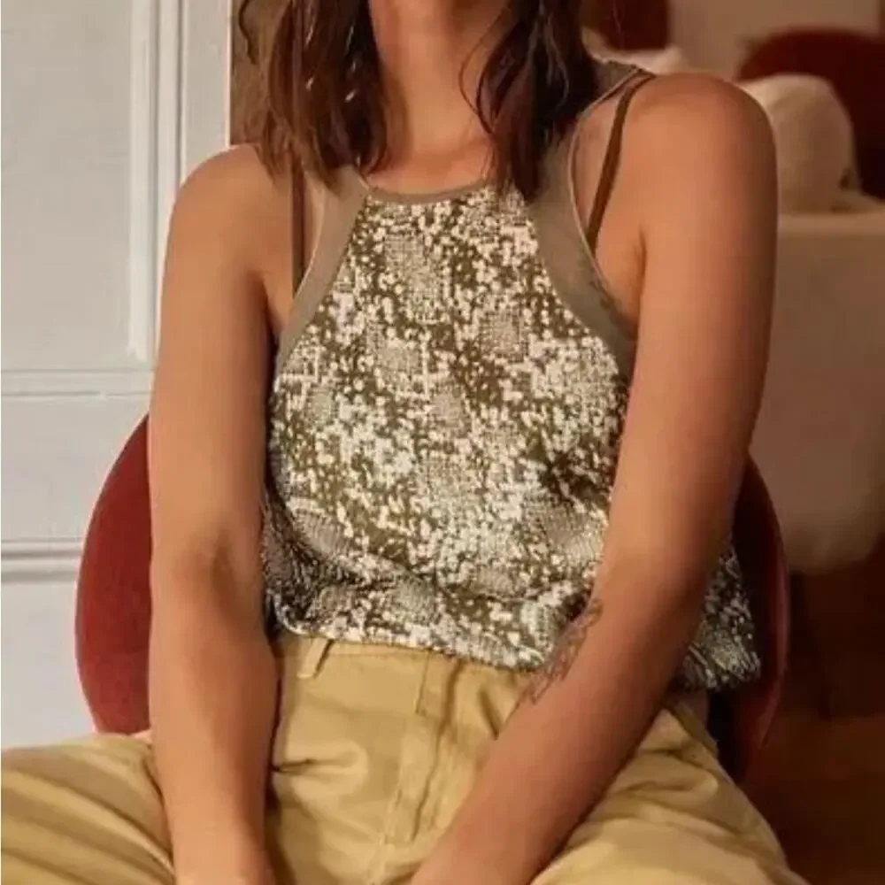 NEW Free People Night Out green Snake Skin print strappy thong Bodysuit